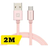 Swissten Lange Micro‑USB Oplaadkabel 2 meter – voor Samsung, Android, Powerbank & PS4 Controller – USB‑A Kabel – Roze