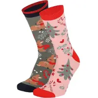 Apollo - Kerstsokken dames in kerstbal - Roze/Grijs - Maat 36/41