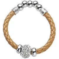 Behave - Rekarmband camel koord kraal steentjes - casual chic - 16,5 cm
