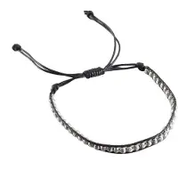 Behave - Armband - Verstelbaar Koord Armbandje - Zwart met Zilverkleurige Kraaltjes