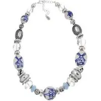 Behave - Ketting met delftsblauw design - Modeaccessoire met decoratieve en facet geslepen kralen - Lengte 47 cm (+verlengketting 6 cm)