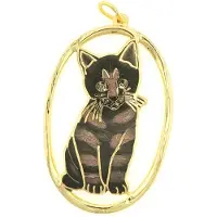 Behave - Hanger poes zwart bruin emaille goudkleur - speelse dierstijl