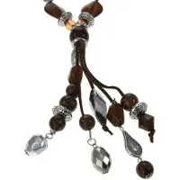 Behave - Lange kralen ketting - Bruin, zilverkleur - 61 cm, hanger 19,5 cm