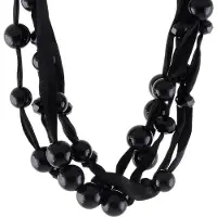 Behave Ketting Zwart Lint - Met Kralen - 46 cm