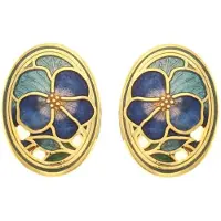 Behave - Oorringen dames - bloemmotief - blauw - 2 cm - vintage ovaal