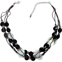 Behave - Korte ketting met platte kralen van schelp en hout - 44 cm