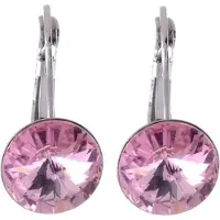 Behave Oorhangers Dames - rond 12 mm diameter - Light Rose Roze Swarvoski Elements Kristal steen – Oorbellen 2.2 cm lang