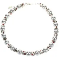 Behave - Klassiek parelcollier met steentjes - 41 cm + 5 cm verlengketting - Grijs en Rood