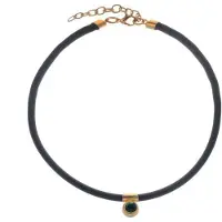 Behave - Zwarte koord ketting met groene steen - Boho chic accessoire