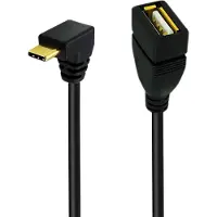 Dolphix USB-C (m) haaks (boven/beneden) naar USB-A (v) adapter - USB2.0 / zwart - 0,25 meter