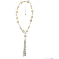 Behave Dames Ketting - Beigekleurige Kralenketting Met Hanger - 56 cm - Nikkelvrij