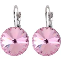 Behave Oorhangers Dames - rond 14 mm diameter - Light Rose Roze Swarvoski Elements Kristal steen – Oorbellen 2.5 cm lang