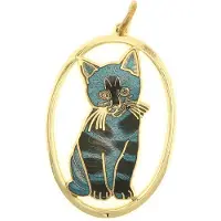 Behave - Hanger kat blauw emaille ovaal goudkleur - artistieke stijl