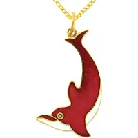 Behave - Ketting goudkleur dolfijn rood wit emaille, 28 cm