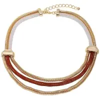 Behave - Korte ketting met dubbele band - Goudkleur en bruin - Nikkelvrij - 38 cm + verlengketting