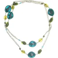 Behave Lange ketting goud kleur met blauw groene kralen 120 cm