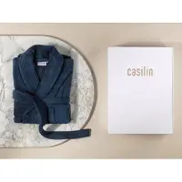 Casilin - Badjas Cadeau voor Hem en Haar in Luxe Geschenkdoos - Voor dames en heren - Maat L - Fleece & Katoen - Absorberend - Donkeblauw