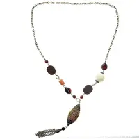 Behave Lange ketting oud goudkleur met bruine kralen – Nikkelvrije modeketting