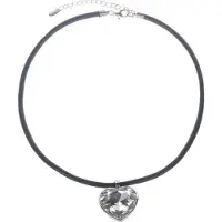 Behave Ketting zwart rubber met hart hanger van glas – 47 cm