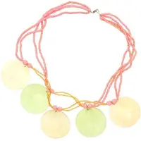 Behave - Dames Ketting Roze Houten Kralen Met Ronde Schelp Hangers 50 cm - Nikkelvrij - Handgemaakt En Kleurrijk