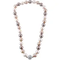 Behave - Parel Ketting - Dames - Handgeknoopt - 12mm Parels - 46cm - Bruin/Creme - Magneetsluiting met Strass - Klassiek & Elegant