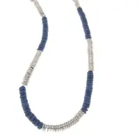 Behave - Etnische ketting blauw en zilverkleur - Mode ketting 81 cm