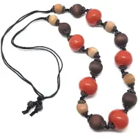 Behave - Lange kralen ketting - Bruin, oranje - Houten en acryl kralen - 85 cm