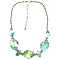 Behave - Ketting goudkleur met blauw groene kralen, 32,5 cm