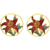 Behave - Oorclips dames - bloemmotief - rood - 3 cm - botanisch rond