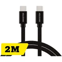 Swissten Lange USB‑C naar USB‑C Oplaadkabel 2 meter – Power Delivery Snellader – voor Samsung, iPad, MacBook & iPhone 15,16,17 – Gevlochten Nylon – Zwart