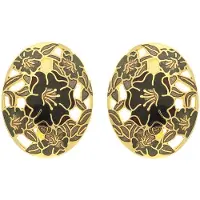 Behave - Oorclips dames - bloemmotief - zwart - 3 cm