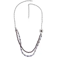Behave Lange ketting metaal 80cm lengte met metale bloem en facet geslepen glaskralen + verlengketting