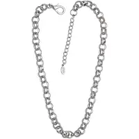 Behave Dames Zilver Kleurige Ketting - Jasseron Schakel, 42 cm + 7 cm Verlengketting