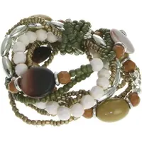 Behave - Kralenarmband groen bruin wit - trendy boho stijl 15 cm