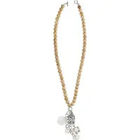 Behave Lange ketting met houten kralen en boho hangers – Nikkelvrije modeketting