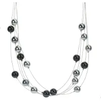 Behave - Ketting met zwarte en zilverkleurige parels - 40,5 cm (verlengketting 7,5 cm)