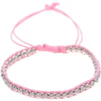 Behave - Armband - Verstelbaar Koord Armbandje - Roze met Zilverkleurige Kraaltjes
