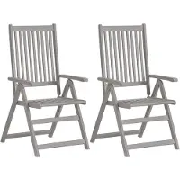 The Living Store Verstelbare Stoelenset Massief Acaciahout - Grijs - 57x69x111cm - Incl - Kussens