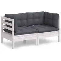 The Living Store Hoekbank tuinmeubelset - 2-zitsbank - Massief grenenhout - Modulair design - Wit - 63.5x63.5x62.5cm