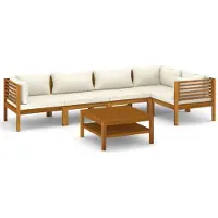 The Living Store Living Store loungeset voor de tuin, 6-delig, met crème kussens, gemaakt van massief acaciahout