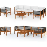 The Living Store Living Store loungeset voor de tuin, 7-delig, met kussens, crèmekleurig, massief acaciahout