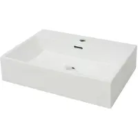 The Living Store Wastafel Keramiek - 60.5 x 42.5 x 14.5 cm - Hoogglans - Met Overloop - Diameter afvoergat 4.5 cm -