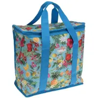 Excellent houseware Medium size koeltas voor lunch Tropical Flowers blauw/creme 34 x 16 x 36 cm 16 liter - Koeltas