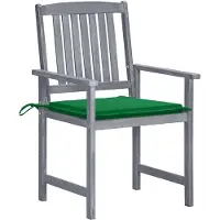 The Living Store Stoelenset - Acaciahout - Greywash - 61x57x92 cm - Groen kussen