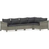 The Living Store Living Store 5-delige loungeset voor de tuin met kussens, grijs, van polyrotan