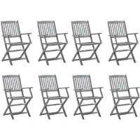 The Living Store Houten Klapstoelen - Set van 8 - Massief acaciahout - Greywash - 54x57x91 cm - Inklapbaar