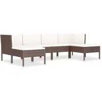 The Living Store Living Store loungeset voor in de tuin, 6-delig, met kussens, van bruin polyrotan