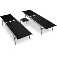 The Living Store Ligbedden - Staal - Textileen - Glazen tafelblad - Zwart - 200x58x32 cm