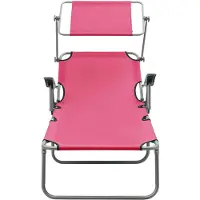 The Living Store Ligstoel Lounge - Roze - 71.5 x 188 x 27 cm - Verstelbare rugleuning en luifel