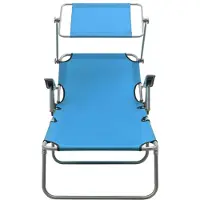 The Living Store Living Store Ligbed met zonnescherm, staal, blauw